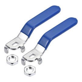 sourcing map Set of 2 Lever Handle Iron Chrome-Plated Replacement Quarter Turn with Plastic Handle Blue for DN25 Ball Valve