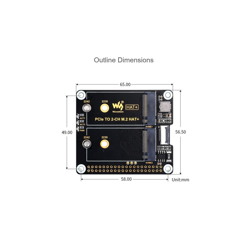 Waveshare PCIe to 2-ch M.2 Adapter for Raspberry Pi 5,2-Ch