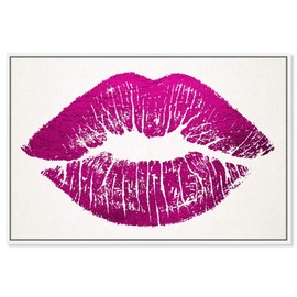 The Oliver Gal Artist Co. Fashion and Glam Framed Wall Art Canvas Prints 'Solid Kiss Pink' Lips Home Décor, 30" x 20", Purple, White