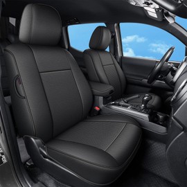 AOMSAZTO Custom Fit Seat Covers for Toyota Tacoma Crew Cab: 2005 2006 2007 2008 2009 2010 2011 2012 2013 2014 2015 Full Set Faux Leather Tacoma Truck Seat Covers（Black