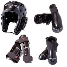 Macho Dyna 7 piece sparring gear set with shin guards black child small