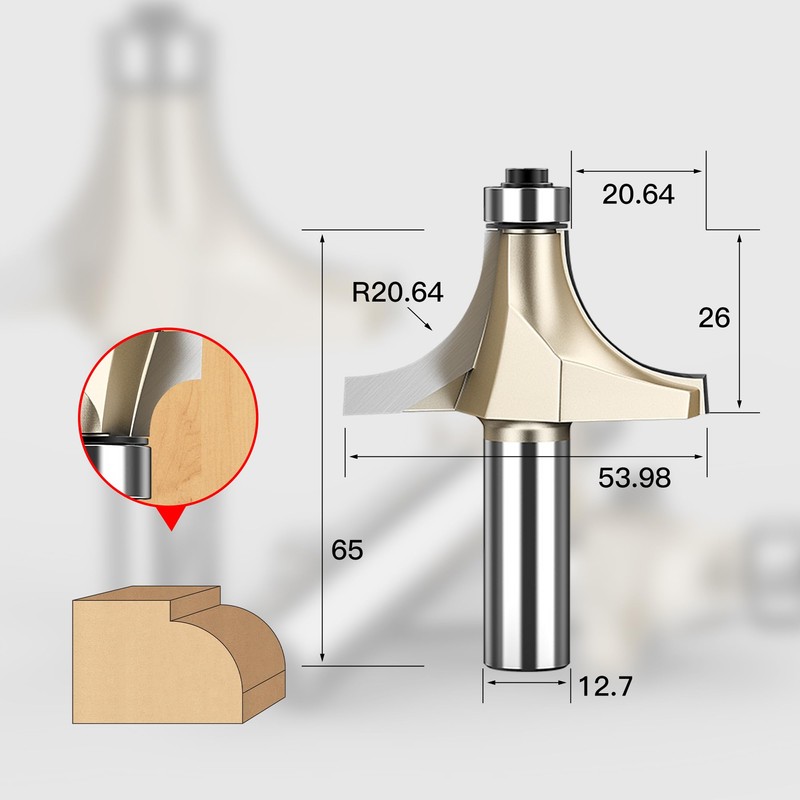 HUHAO 13/16" Radius Roundover Router Bit 1/2 Inch Shank,Edge Forming
