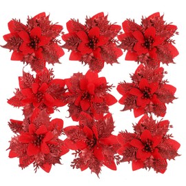 BESTOYARD Artificial Flowers Christmas Tree Ornaments Artificial Flowers Glitter Flower Decoration Christmas Wreath Entrance Decoration 24pcs (Red 1)