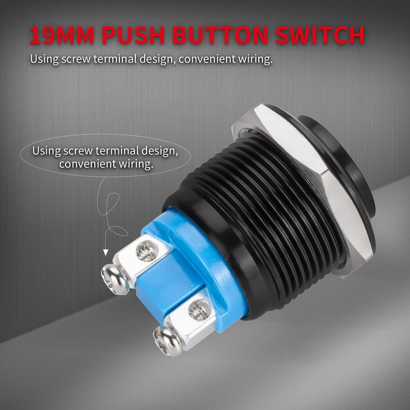 DaierTek 12V 19mm Momentary Horn Push Button Switch Black Metal