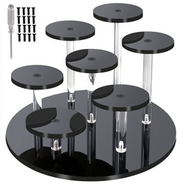 Eco Moda Acrylic Display Stand - 7-Tier Black Action Figure Stand - Multilevel Acrylic Risers for Display - Collection Organizer Holder for Figures, Collectibles, Toys and Dolls, Jewelry