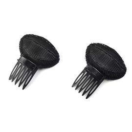 2 Pc Black Hair Puff Cushion and Volume Bun Shapers - Invisible Sponge Clips, Bump It Up Bases and Princess Style Crown for Women and Girls Hair Accessory (Black, One size)
