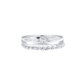 Elli 0604781917 Women's Stacking Ring Twisted Solitaire Band 925 Silver Crystal, Sterling Silver, Glass