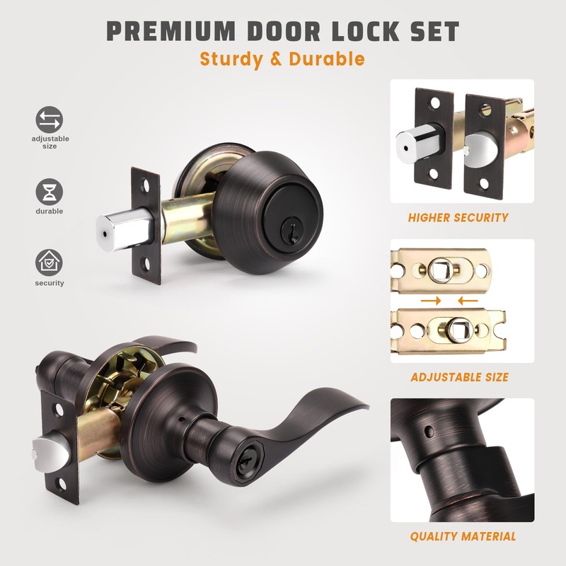 KNOBWELL 3 Pack Keyed Alike Bronze Front Door Handle and