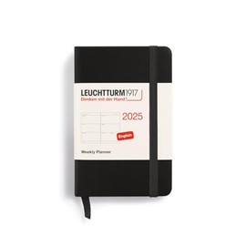 LEUCHTTURM1917 370674 Weekly Planner 2025, Mini A7 Hardcover - 12 Month Planner, Lined - Black, English