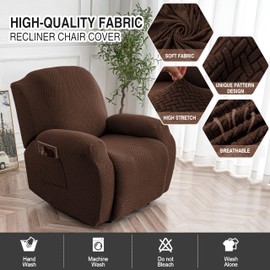 Genina Recliner Sofa Covers - Stretch Reclining Couch Covers with Stripe Jacquard - 3 Seat Cushion Slipcovers with Soft Fabric - Furniture Protector for Pet Kid (Chocolate)