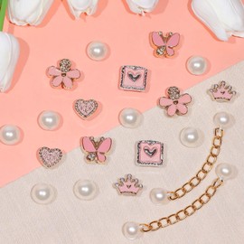 20 Pcs Bling Shoe Charms for Women, Pearl Bling Gold Chain Shoes Charms Accessories, Cute Flower Butterfly Shoe Decoration, DIY Shoe Accessories for Party Favor (Pink)