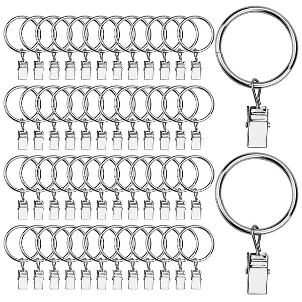 50 Pcs Curtain Rings with Clips, Rustproof Metal Drapery Ring, 32mm Internal Diameter Hanger Ring Hook Clip for Home Window Rod Decoration, Photos Art Craft Displays