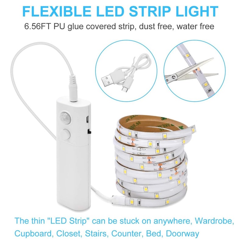 2 Pack Rechargeable LED Strip Lights with Motion Sensor -