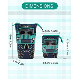 Xespis Pencil Case Zip Telescopic Boys 2-in-1 Stand Pencil Case Boys Shake Penal Teenager School Pencil Case for Boys Gifts 7 8 9 10 11 12 Years, Truck, pencil case