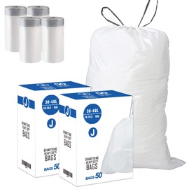 Displayforever Code J (100 Count) 10-10.5 Gallon Heavy Duty Drawstring Trash Bags Compatible with simplehuman Code J | 1.2 Mil 38-40 Liter