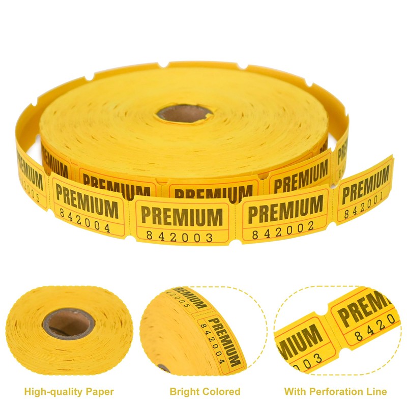 L LIKED Premium Raffle Tickets, Yellow, 1 Roll of 2000,