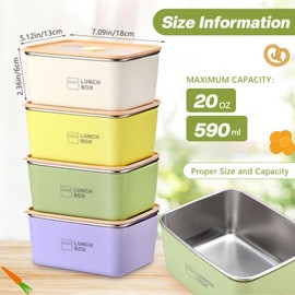 Blushtier 8 Pcs Stainless Steel Food Storage Containers with Lids 20 oz Metal Snack Containers Box for Dishwasher Freezer & Microwave Safe, Stainless Steel Lunch Box for Meal Prep, Leftovers