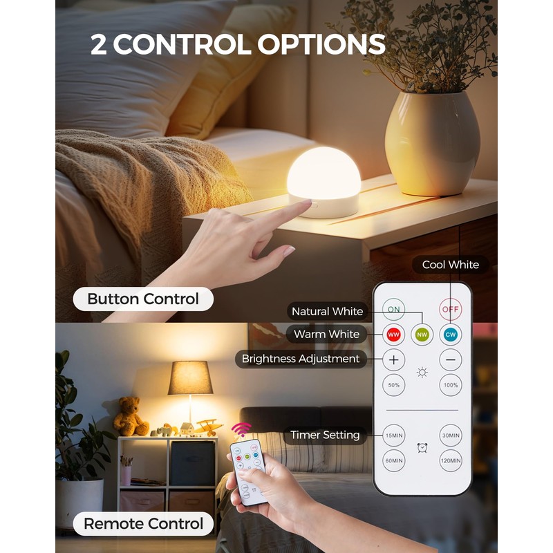 GOEBLESON Rechargeable Light Bulbs with Remote Control 2 Packs, Battery