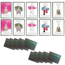 Edition Summerhill Set of 10 (2 x 5) Artistically Unique Christmas Cards with Envelope. Adorable Animal Motifs.