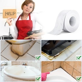 Dstorelhp Caulk Tape Waterproof Self Adhesive, White Tub Caulking Strip, Decorative Caulking Tape for Kitchen, Countertop, Bathroom, Sink, Bathtub, Toilet, Shower Caulk