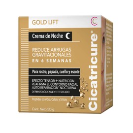Cicatricure GOLD LIFT, Crema de Noche, reduce arrugas gravitacionales, mejora la elasticidad y producción de colágeno, con calcio, silicio y péptidos con oro, tarro 50 g