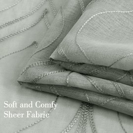 HOMEIDEAS Sage Green Sheer Curtains, 52 x 84 Inches Long Moroccan Embroidered Pattern Rod Pocket Semi Sheer Curtains, Faux Linen Light Filtering Sheer Drapes for Living Room/Bedroom, 2 Panels