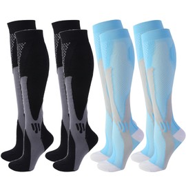 4/6 Pairs Compression Socks for Women Men Circulation-Best Support for Nurses,Running,Athletic,Travel (2BK+2SKBU,L/XL)