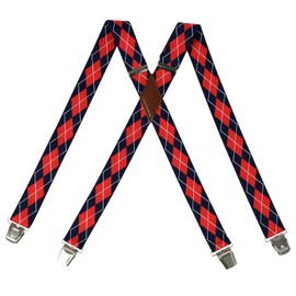 PAPA LEGGENDA X-Back Suspender for Men with 4 Swivel Hooks, 1.4 Inch Wide Adjustable Elastic Braces for Casual&Fomal,Black & Red Stripe