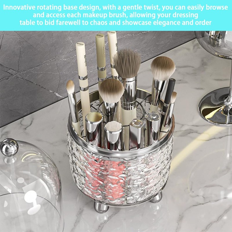 Dust-Proof Makeup Brush Holder,360° Rotating Makeup Organizer,5 Slot Makeup Brushes