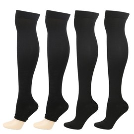 Dress Cici Graduated Compression Stockings for Women, Polyester Open Toe Thigh High Compression Socks for Athletic Sports (4 Pairs: Black), Asia Size L