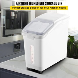 Ingredient Storage Bin, 11.4 Gallon Capacity Shelf Ingredient Bin, 280 Cup Flour Bins on Wheels Commercial Prosave Shelf-storage Ingredient Bin with Lid and Scoop Rice Bin for Kitchen White