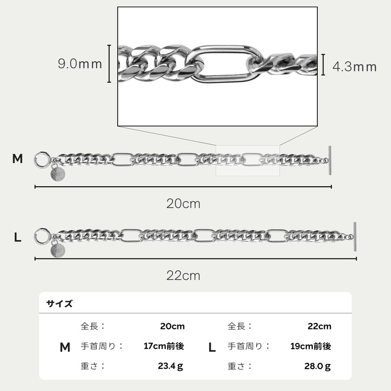 Lion Heart LH-1 Comfort Chain Bracelet, Surgical Stainless Steel (Hypoallergenic),