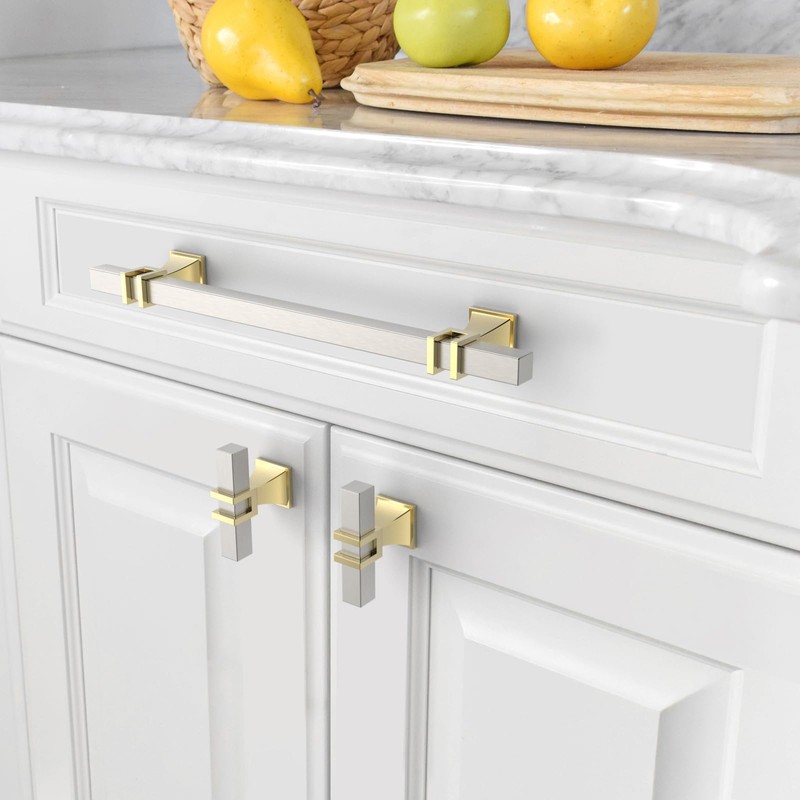 Amerdeco 10 Pack Brushed Satin Nickel and Gold Cabinet Pulls