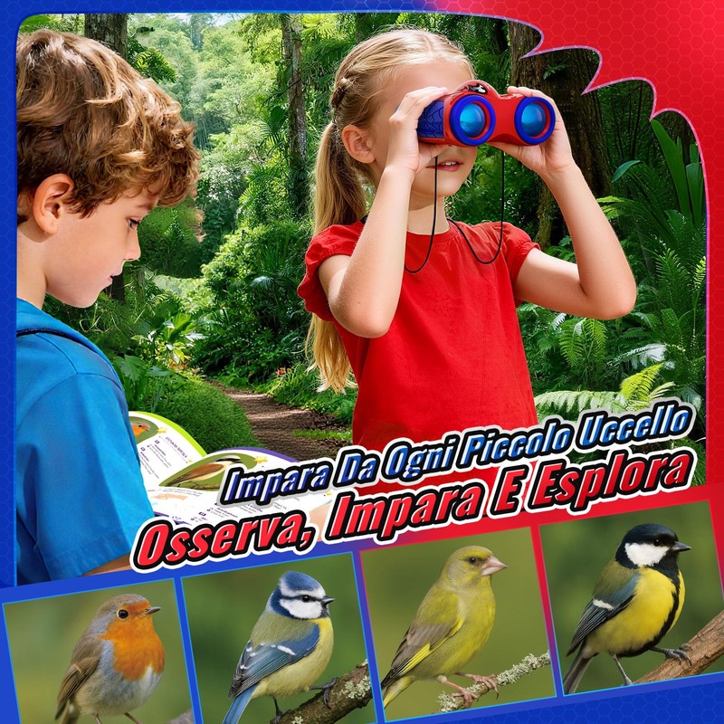 Binocolo Bambini con Bussola e Guida Uccelli, Binocoli Regalo Bambino