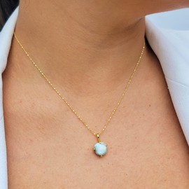 Natural raw larimar chain pendant necklace with yellow gold over 925 sterling silver, birthstone dainty solitaire gift for her, uniquelan jewelry (larimar)