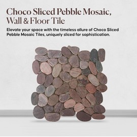 PEBBLETILE.CO Choco Sliced Pebble Mosaic, Tumbled Stone Backsplash Tiles for Kitchen Walls, Shower and Bathroom Floors, and Outdoor Areas (12" X 12")