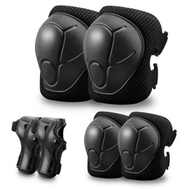 Kids Protective Gear Set Knee Pads for Kids 3-14 Years Toddler Knee and Elbow Pads with Wrist Guards 3 in 1 for Skating Cycling Bike,Biking, Roller Skates, Scooters (Black, ‎S(3-8Years))
