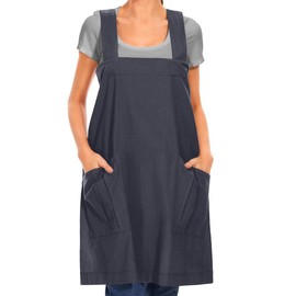 Women's Cotton Cross Back Apron Casual Pinafore Dress with Big Pockets Loose Square Apron for Baking Cooking Gardening