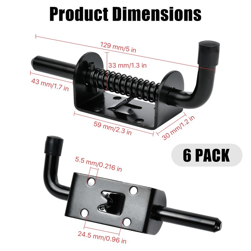 6 Pcs Barrel Bolt Latch Pin, 5 Inch Spring Loaded