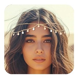 Gorais Lentejuelas Boho Cadena de Cabeza Joyería Cadena para el Cabello Diadema Festival, Accesorios de Disfraz para Mujer, aleación