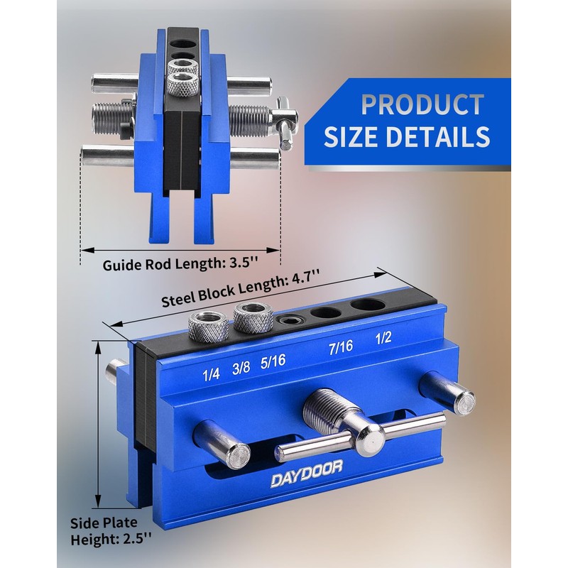 DAYDOOR 2.1" Self Centering Dowel Jig, Universal Capacity Doweling Jig