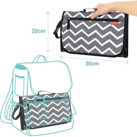 Lekebaby Portable Baby Changing Mat Travel Baby Change Mat with Wipe-Pocket and Head Cushion,White Wave