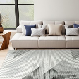 ASIinnsy Rugs Living Room Modern Area Rugs Short Pile Abstract Rug Non-slip Soft Rugs for Bedroom Large Living Room Rug Carpet Home Decor (Geometric Grey White, 80 x 120 cm)
