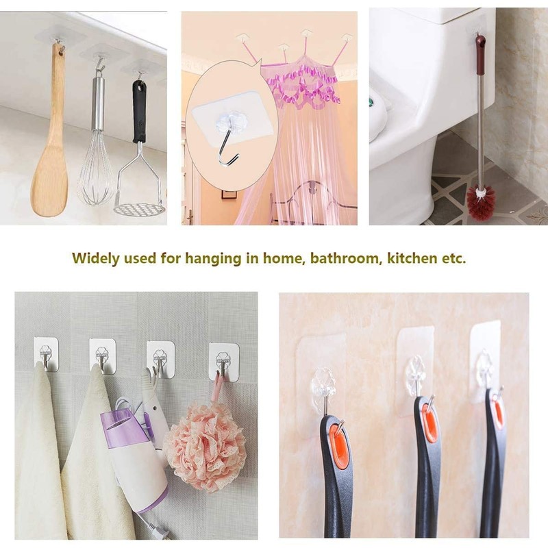 Transparent Adhesive Hooks 30 lb(Max), Waterproof and Oilproof Reusable Seamless