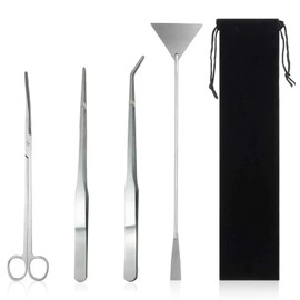 Houdao 4 in 1 Aquascaping Set, Aquarium Scissors Stainless Steel Aquarium Tweezers Long with Storage Bag for Water Plants Trimming Aquascaping Cleaning and Fish Starter Kit