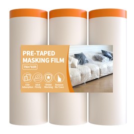 Anyknow Pre-Taped Masking Film 79inch x 65ft (3 Rolls) - Wide Plastic Painting Drop Cloth for Doors & Floors - Protective Film for SUV & Truck Painting