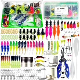 FREE FISHER 155Pcs Fishing Lures Tackle Including Soft Plastic Lures, Jig Hooks, Fishing Spinners, Crankbait, Barrel Swivel, Hooks, Clear Fishing Float, Plier Tackle Box for Bass Trout Pike Crappie