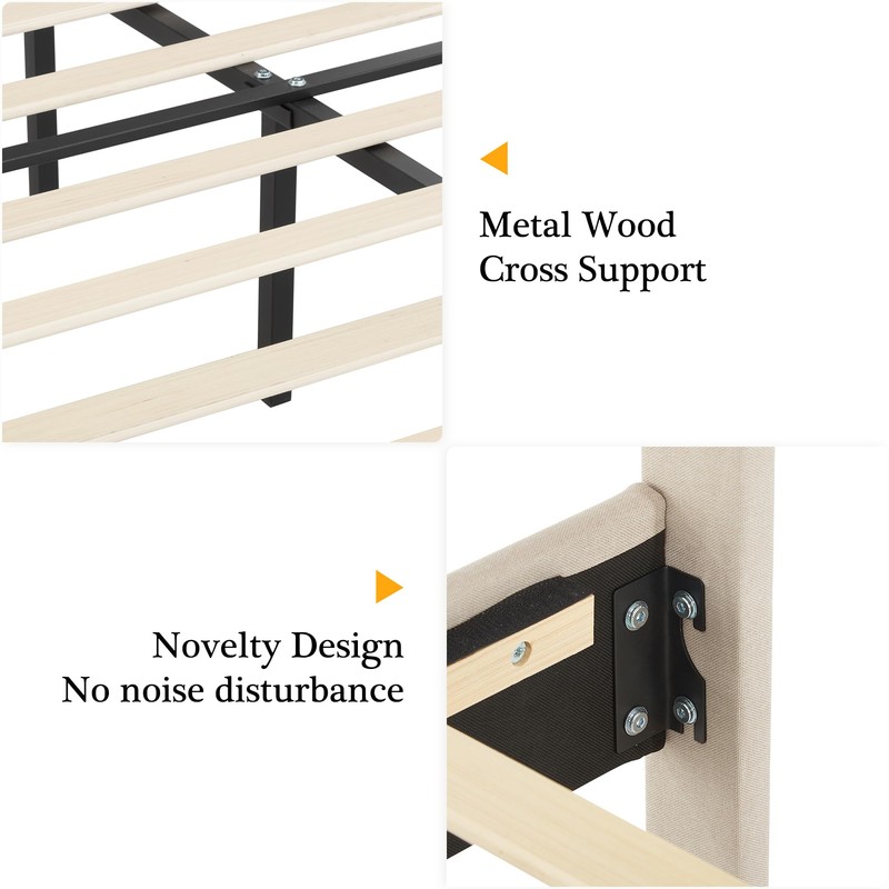 VECELO Queen Upholstered Platform Bed Frame with Adjustable Button Stitched