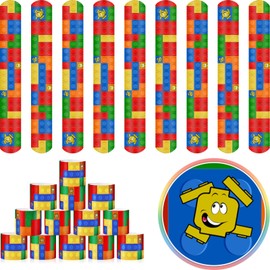 Civaner 24 Pieces Color Brick Party Colorful Building Blocks Pattern Slap Bracelets for Party Favors / Supplies for Kids Teens Adults