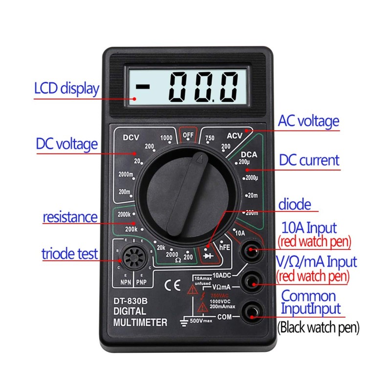 JZK DT-830D Black Digital Multimeter Voltmeter Ammeter Digital LCD Multimeter,
